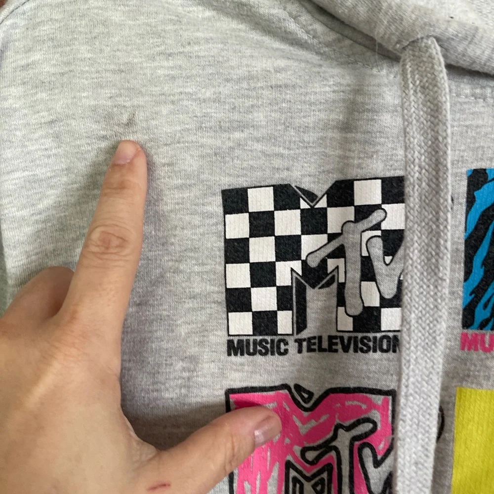 MTV Grey‎ Neon Hoodie Sweatshirt